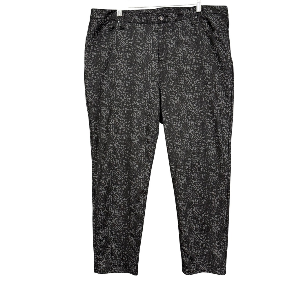 Chicos Pants 3.5 Womens 18 Black Grey Leopard Animal Print Stretch Straight Leg